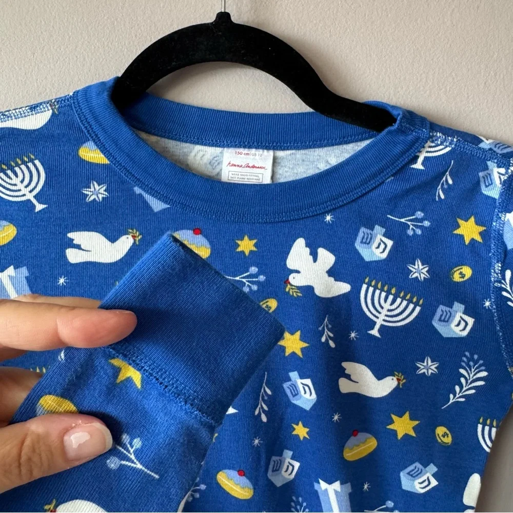 Hanna‎ Andersson Blue Hannukah Menorah Long Sleeve Matching Pajama Set Size 12